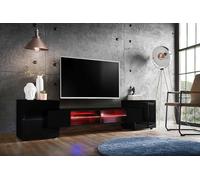 Komodee Meuble TV Merano A2 Noir 230x52,5x35 cm | Meuble Banc TV Merano, Noir, Largeur 230 cm x Hauteur 52,5 cm x Profondeur 35 cm, LED RGB, pour Salon, Chambre