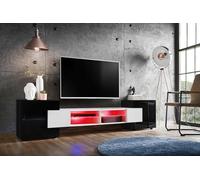Komodee Meuble TV Merano A2 Noir/Blanc/Noir 230x52,5x35 cm | Meuble Banc TV Merano, Noir Blanc Noir, Largeur 230 cm x Hauteur 52,5 cm x Profondeur 35 cm, LED RGB, pour Salon, Chambre