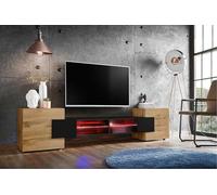 Meuble TV Merano Version 1 Komodee - avec eclairage LED RGB - Bois Naturel et Noir - 230 x 53 x 35 cm