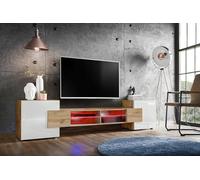 Komodee Meuble TV Merano A2 Wotan/Wotan/Blanc 230x52,5x35 cm | Meuble Banc TV Merano, Wotan Wotan Blanc, Largeur 230 cm x Hauteur 52,5 cm x Profondeur 35 cm, LED RGB, pour Salon, Chambre