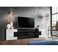 Komodee Meuble TV Merano Noir/Noir/Blanc 230x52,5x35 cm | Meuble Banc TV Merano, Noir Noir Blanc, Largeur 230 cm x Hauteur 52,5 cm x Profondeur 35 cm, sans LED, pour Salon, Chambre
