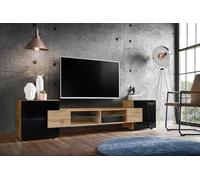 Komodee Meuble TV Merano Wotan/Wotan/Noir 230x52,5x35 cm | Meuble Banc TV Merano, Wotan Wotan Noir, Largeur 230 cm x Hauteur 52,5 cm x Profondeur 35 cm, sans LED, pour Salon, Chambre