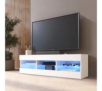Komodee Meuble TV Tivoli A1 Blanc/Blanc 140x40,5x35,5 cm | Banc TV Tivoli, Blanc Blanc, Largeur 140 cm x Hauteur 40,5 cm x Profondeur 35,5 cm, LED Bleues, pour Salon, Chambre