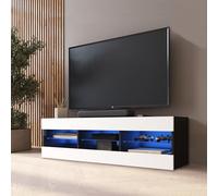 Komodee Meuble TV Tivoli A1 Blanc/Noir 140x40,5x35,5 cm | Banc TV Tivoli, Blanc Noir, Largeur 140 cm x Hauteur 40,5 cm x Profondeur 35,5 cm, LED Bleues, pour Salon, Chambre