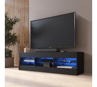 Komodee Meuble TV Tivoli A1 Noir/Noir 140x40,5x35,5 cm | Banc TV Tivoli, Noir Noir, Largeur 140 cm x Hauteur 40,5 cm x Profondeur 35,5 cm, LED Bleues, pour Salon, Chambre
