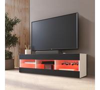 Meuble TV Tivoli RTV Komodee - LED RVB - Noir et Blanc - Facades en Mat - 140 x 41 x 35 cm