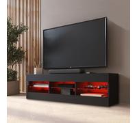 Komodee Meuble TV Tivoli A2 Noir/Noir 140x40,5x35,5 cm | Banc TV Tivoli, Noir Noir, Largeur 140 cm x Hauteur 40,5 cm x Profondeur 35,5 cm, LED RVB, pour Salon, Chambre