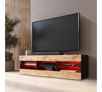 Komodee Banc TV Tivoli, Wotan Noir, Largeur 140 cm x Hauteur 40,5 cm x Profondeur 35,5 cm, LED RVB, pour Salon, Chambre