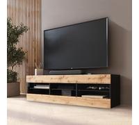 Komodee Banc TV Tivoli, Wotan Noir, Largeur 140 cm x Hauteur 40,5 cm x Profondeur 35,5 cm, sans LED, pour Salon, Chambre