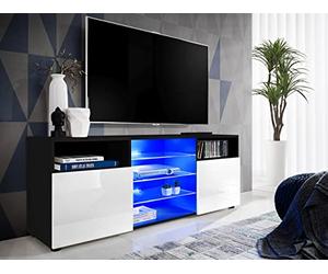 Komodee Meuble TV Urbino A1 Noir/Blanc 140x53x35 cm | Komodee, Meuble Banc TV Urbino, Noir Blanc, Largeur 140cm x Hauteur 53cm x Profondeur 35cm, LED Bleues, pour Salon, Chambre