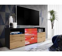 Komodee Meuble TV Urbino A2 Noir/Wotan 140x53x35 cm | Komodee, Meuble Banc TV Urbino, Noir Wotan, Largeur 140cm x Hauteur 53cm x Profondeur 35cm, LED RGB, pour Salon, Chambre