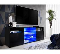 Komodee Meuble TV Urbino Noir/Noir 140x53x35 cm | Komodee, Meuble Banc TV Urbino, Noir Noir, Largeur 140cm x Hauteur 53cm x Profondeur 35cm, sans LED, pour Salon, Chambre