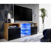 Komodee Meuble TV Urbino Wotan/Noir 140x53x35 cm | Komodee, Meuble Banc TV Urbino, Wotan Noir, Largeur 140cm x Hauteur 53cm x Profondeur 35cm, sans LED, pour Salon, Chambre