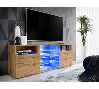 Komodee Meuble TV Urbino Wotan/Wotan 140x53x35 cm | Komodee, Meuble Banc TV Urbino, Wotan Wotan, Largeur 140cm x Hauteur 53cm x Profondeur 35cm, sans LED, pour Salon, Chambre