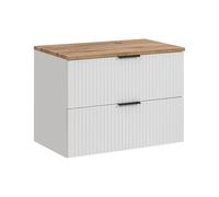 Komodee Vasque Suspendue avec Plan Aden - Blanc - Plan en Couleur Chêne Wotan - 2 Tiroirs - 80 x 60 x 46 cm