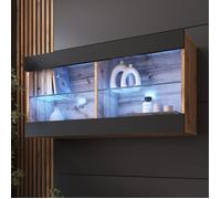 Komodee Vitrine Armoire Horizontal Tivoli - Noir Wotan - 100 x 50 x 29 cm - LED Bleues