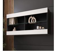 Komodee Vitrine Armoire Suspendue Horizontal Tivoli - Blanc Noir - 100 x 50 x 29 cm - sans LED