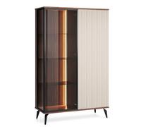 Komodee Vitrine Dawson Cachemire 103x162x39 cm | Vitrine Debout Dawson - Noix - Cachemire - Vitrée - Éclairage LED - Largeur 103 cm, Hauteur 162 cm, Profondeur 39 cm