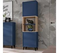 Komodee Vitrine Fondi Bleu 173x35x46 cm V1 | Buffet Fondi, vitrine, 2 Portes, scandinave, pour Salon, Cuisine, Salle à Manger, Bureau, Bleu, Bois Clair, 173x35x46 cm
