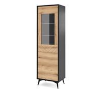 Komodee Vitrine Jasper W54 - vitrine, chêne Evoke/Noir, Largeur 54 cm, Hauteur 178 cm, Profondeur 39 cm