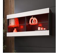 Komodee Vitrine Murale Horizontal Tivoli - Blanc Noir - 100 x 50 x 29 cm - LED RVB