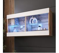 Komodee Vitrine Murale Horizontal Tivoli - Blanc Wotan - 100 x 50 x 29 cm - LED Bleues