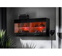Vitrine Murale Komodee SAVONA - LED RVB - Noir Brillant et Noir - Facades Brillant - 100 x 50 x 30 cm