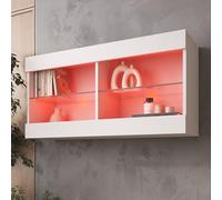 Komodee Vitrine suspendue horizontale Tivoli – LED RVB – 100 x 50 x 29 cm – Blanc/Blanc