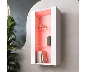 Komodee Vitrine Suspendue Tivoli, Blanc Blanc, Largeur 50 cm x Hauteur 100 cm x Profondeur 29 cm, LED RVB, pour Salon, Chambre