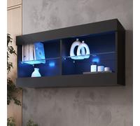 Komodee Vitrine Suspendue Horizontal Tivoli - Noir Noir - 100 x 50 x 29 cm - LED Bleues