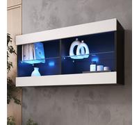 Komodee Vitrine Armoire Suspendue Horizontal Tivoli - Blanc Noir - 100 x 50 x 29 cm - sans LED