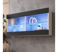 Komodee Vitrine Suspendu Horizontal Tivoli - Noir Blanc - 100 x 50 x 29 cm - LED Bleues