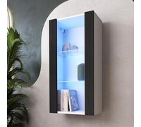 Komodee Vitrine Suspendue Tivoli, Noir Blanc, Largeur 50 cm x Hauteur 100 cm x Profondeur 29 cm, LED Bleues, pour Salon, Chambre