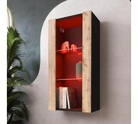 Komodee Vitrine Suspendue Tivoli, Wotan Noir, Largeur 50 cm x Hauteur 100 cm x Profondeur 29 cm, LED RVB, pour Salon, Chambre