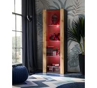 Vitrine Armoire Komodee TIVOLI - LED RVB - Bois naturel et Noir - 55 x 159 x 35 cm
