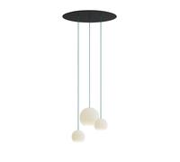 Komot Kos Trio SL Canopy round Pendelleuchte, schwarz matt, Kabel Textil Petrol