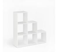 Komto Bibliothèque Escalier Blanc - Meuble Cube de Rangement 6 Cases 30x30 cm, Casier en Bois pour Salon, Chambre ou Bureau | Étagère Vexo