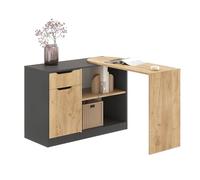 Komto Bureau d'angle avec Rangement Anthracite/Chêne Miel - Bureau en L Pivotant à 360°, avec Tiroirs et Étagère | 106 x 106 x 74 cm