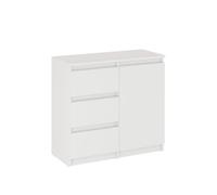 Komto Commode Blanche avec 3 tiroirs et 1 Porte - Meuble de Rangement Moderne pour Chambre, Salon ou entrée | PIKO 80,4 x 35 x 74,5 cm