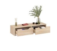 Komto Etagere Murale Chêne Sonoma avec 2 Tiroirs - Console Suspendue, Table de Chevet, Coiffeuse ou Meuble d’Entrée | NOKA 100 x 32,5 x 22 cm