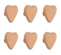 KOMUNJ Lot de 6 boutons d'armoire en bois en forme de cœur - Poignées en bois de hêtre - Poignées en bois de hêtre - Pour meubles bohème, commode, quincaillerie