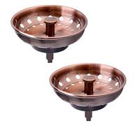 KONE Lot de 2 filtres d'évier de Cuisine en cuivre Antique en Acier Inoxydable pour évier Standard de 8,9 cm, avec Bouton Central en métal et Bouchon de vidange en Caoutchouc