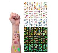 KONFEN 15 Feuilles Tatouage Éphémère Enfant Fluorescent Kit, Requins Animaux Insectes Lumineux Fluo Lumiere Autocollants Temporaires Brillants dans le Noir et Réagissant, Tatouages Imperméable Fête