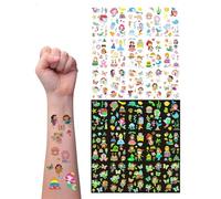 KONFEN 15 Feuilles Tatouage Éphémère Enfant Fluorescent Kit, Sirènes Fées Princesses Lumineux Fluo Lumiere Autocollants Temporaires Brillants dans le Noir et Réagissant, Tatouages Imperméable Fête