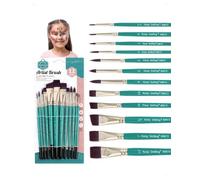 KONFEN Set De 12 Pinceaux Maquillage Enfant Pour Peinture Visage Et Corps, Poils Nylon Manche Bois, Pinceaux Grimage Pour Aquarelle Acrylique, Pinceau Fin Plat Pour Carnaval Fêtes