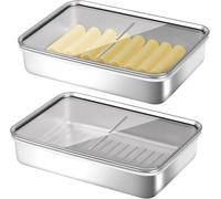 Kongming 2 boîtes de conservation pour charcuterie pour réfrigérateur en acier inoxydable, empilables, avec couvercle hermétique, pour conserver fromage, viande, charcuterie, fruits (acier inoxydable