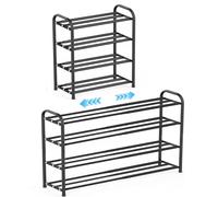Kongming Meuble à chaussures en métal noir, extensible, étroit, gain de place, étagère réglable de 43 à 78 cm de large pour armoire, entrée, hall, couloir (4 niveaux)