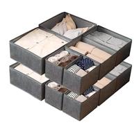 Kongming Organisateur Tiroir pliable Separateur Tiroirs Tissu Boite Rangement Vetement pour Chaussettes, Soutiens-gorge, Culottes, Cravates, Écharpes (gris foncé, 12 pièces)