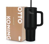 Koning Mug Isotherme avec Paille et Poignée 1 2L (40oz) Gourde Acier Inoxydable Double Paroi Ge Froid 16h Noir noir PAILLASSON