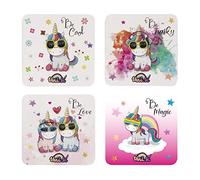 Konix Unik Lot de 4 Dessous de Verres 10,4 x 10,4 cm - Base en liège antidérapante - Motifs Licornes
